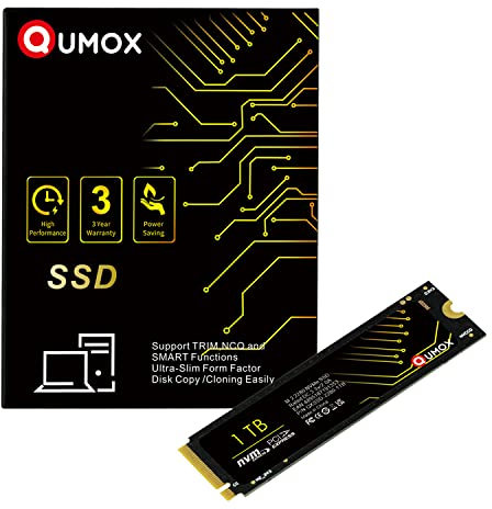 QUMOX Unità a stato solido interno PCIe NVMe M.2 da 1 TB SSD - Velocità di lettura ultraveloce 2000 MB/s, velocità di scrittura 1600 MB/s