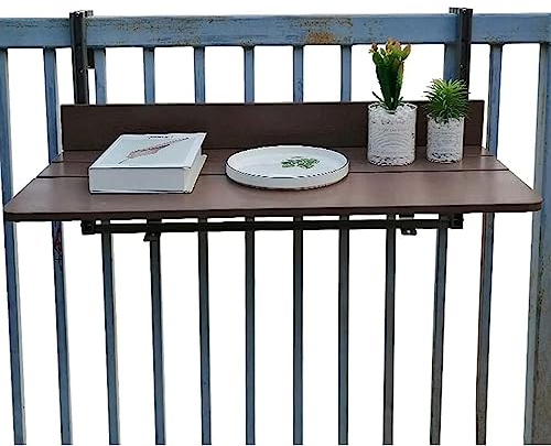 Yesbon Balkontisch klappbar, Balkonhängetisch Geländer Verstellbar Metall Klapptisch Wandklapptisch, 5-Fach höhenverstellbar für Terrasse, Garten, Balkonklapptisch, Braun,120 x 37 cm