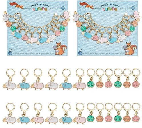 nbeads 24 Stück Schafwolken-Maschenmarkierer, Emaille Häkel-Maschenmarkierer Abnehmbar 304 Edelstahl-Verschluss Verriegelbarer Maschenmarkierer Zum Stricken Weben Nähen Schmuckherstellung