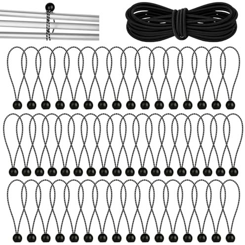 Bohoray 50Pcs 15cm Small Bungee Cords, 6 Inch Adjustable Tarpaulin Bungee Cords with Balls, Heavy Duty Marquee Bungee Toggles, Heavy Duty Tie-Down Elastic Cord for Marquees, Camping Tarp