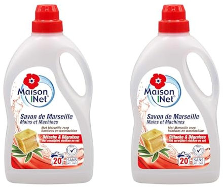 Maison Net Lessive Mains/Machine Savon de Marseille, Non parfumé 1 L (Lot de 2)