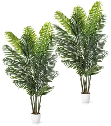 PASCH® Lot de 2 grands palmiers artificiels Areca (180 cm), réalistes et durables, Plantes artificielles grandes, Palmier artificiel pour une ambiance naturelle