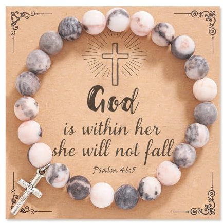 Cupimatch Chakra Bracelet en Pierre Naturelle Cadeau Chrétien pour Femme Maman Sœur Fille Épouse Amie avec Croix - Cadeaux d'anniversaire Grand-mère