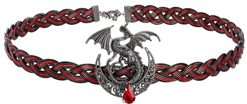 CoTeeZa Vintage Renaissance Feenkreis - Elf Klassisch Schwarz Rot Keltisches Stirnband Mond und Drache Geflochtene Kopfbedeckung Männer Cosplay Wikinger Krone Halloween Karneval Mode Mittelalter