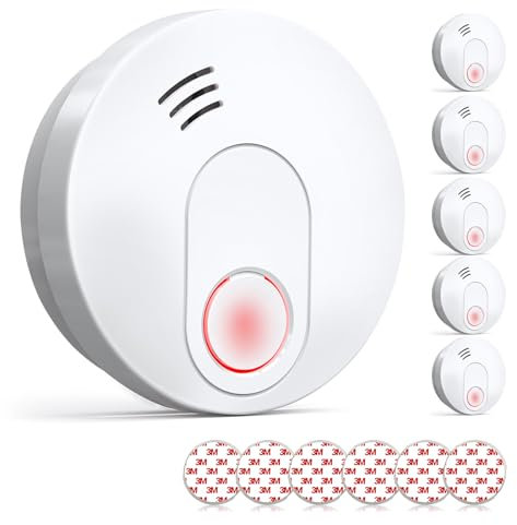 Smoke Alarm with 10 Year Sealed Battery, Fire Alarm with LED Indicator Test/Silence Button Standards,for Home, School,Office Conforms EN14604 Standards,6 Piece