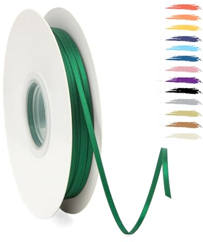Dunkelgrün 3mm Satinband 95 Meter, Polyesterband, verschönern Sie Ihre Bastelarbeiten und Feiern, ideal für Geschenkverpackungen, Dekorationen, Hochzeitsautoband, Bänder zum Basteln
