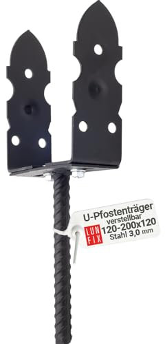 Pfostenträger verstellbar 120-200 mm 3,0mm U-Form Schwarz Betonanker Verzinkt
