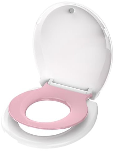 Aünsffer Toddler Toilet Seat with Potty Training Seat Round 16.5inch, 2 in 1 Toilet Seat for Family Built-in Baby Seat Removable, Soft Close + Easy Clean, PP Safe Material, Pink