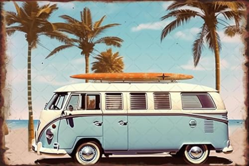 Summer Beach Metall-Blechschild Surfer-Poster, Surf-Van, Wanddekoration, Geschenk für Surfer, Strand, Club, Open-Air-Bar, Veranda, Poster, Bar, Dekoration, 20,3 x 30,5 cm