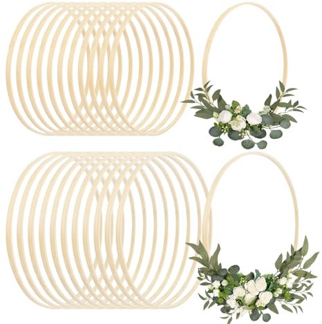 LDXDRU 24 Stück Holzringe zum Basteln, 25cm & 30cm Makramee Set, Bambus Holzring Traumfänger Ringe, Blumenkranz Makramee Ringe, Makramee Zubehör für Traumfänger, Hochzeitskranz und Wandbehang
