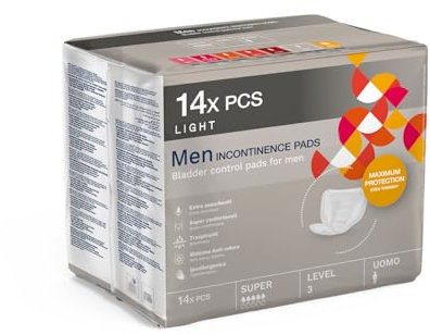 Incontinence Pads for Men Level 3 Super | Fast Absorption & Leakage Protection | Secure Adhesive Strip | Odour Control | Anatomically Designed for Comfort & Secure Fit