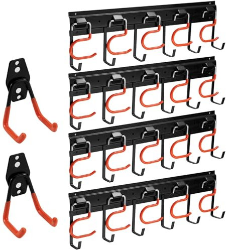 68 Garage/Jardin mural organisateur Garage & Locker avec petit crochet en U pour garage, vélos, échelles, vélos, chaises, balais, râteaux, pelles, pelles (4 rails)