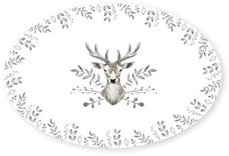 YöL Large Serving Plate Silver And White Stag Range Porcelain Festive Christmas Dinner Setting Decor