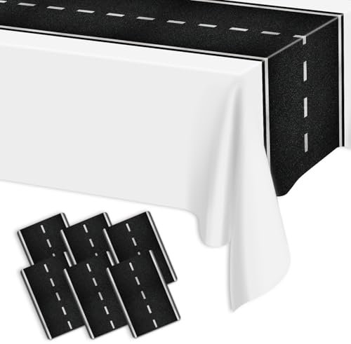 6 Stück Rennstrecke Tischläufer, 35 x 274 cm Kunststoff Einweg Boden Boden Tischläufer für Racing Car Party, Zwei schnelle Racer Junge Geburtstag Party Supplies