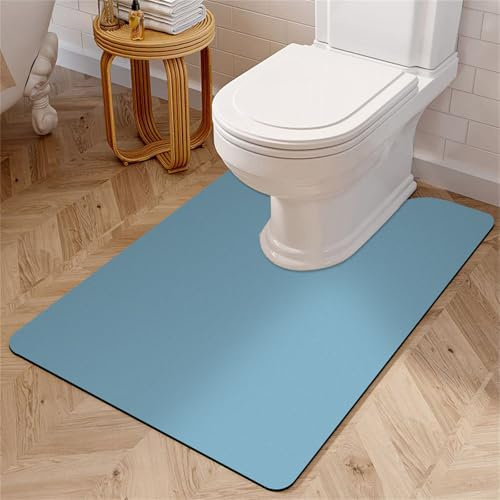 Highdi Tapis de Toilette U, Couleur Unie Tapis Toilette WC Diatomite Sechage Rapide Absorbant Tapis de Sol pour Toilette Antidérapant Tapis Contour WC Tapis de Toilette WC (60x90cm,Bleu)
