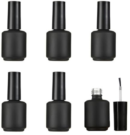 Upstore 6 Pcs 15ml Empty Nail Polish Bottles with Brush Round Refillable Glass Nail Polish Storage Bottles Containers for DIY Nail Art (Matte Black)