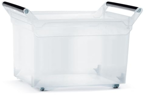 B2C Plastic Storage Box Boxes Handles Wheels Container Home Kitchen Office Box Toys Organizer Portable Sort Bin Storing Tub Warehouse Clear See-through (Style 8)