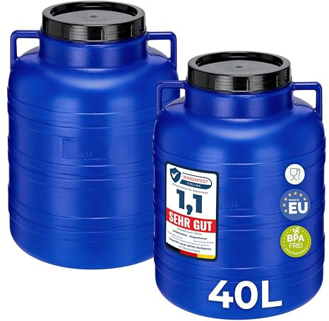 Garronda Set 2x 40 Liter Weithalsfass BPA-frei Futtertonne Fass Universalfass Lebensmittel Fass Regenfass für Garten Regentonne mit Deckel Regenwassertonne für Garten Wassertonne GD-0127, Blau