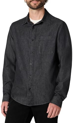 Amazon Essentials Men's Regular-Fit Long-Sleeve Button-Down Denim Shirt, Black Wash, S
