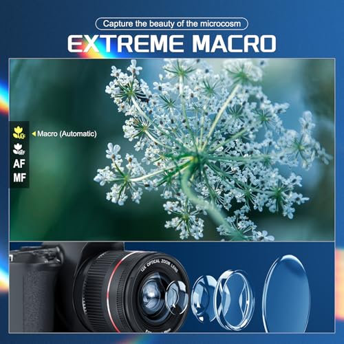 NBD 64MP Digital Camera, 4K Ultra HD & 12X Optical Zoom, 3-inch 270° Flip Screen, Wi-Fi App Control, 64GB SD Card + Flash + 2 Batteries for Vlogging, YouTube & Wildlife Photography(Black)