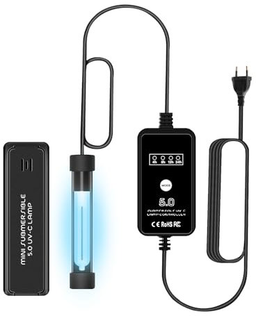 Editbar Aquarium UV Sterilisator Lampe – UV-Desinfektion Lampe für Aquarium, Küche & Teiche, Energiesparend mit Timer & Schutzhülle, UV-Wasserdesinfektion, Algenbekämpfung, Chlor- & Bakterienfilter