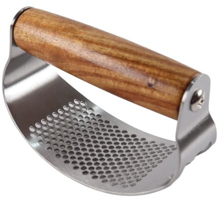 Nicear Professional Stainless Steel Garlic Press and Crusher with Ergonomic Wooden Handle Multifunctional Kitchen Tool for Chopping Ginger Bottle Opener Easily Chopping Garlic Rust-Proof Design