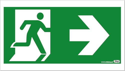 TLDSHOP® - Cartello Segnaletico - USCITA DI EMERGENZA - senza scritta - 30x17cm - Pezzi 1 - Materiale: Alluminio 3mm(DiBOND) - DIREZIONE FRECCIA: (DESTRA)
