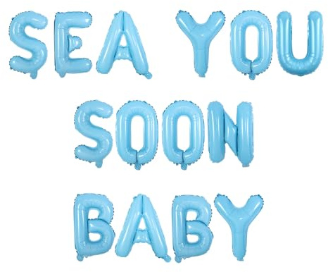 Wonmelody Ocean Baby Shower Decor Sea You Soon Baby Balloon Banner Blue Ocean Animals Welcome Boy or Girl Banner Under The Sea Newborn Shower Supplies for Coastal Beach Newborn Gender Reveal Party