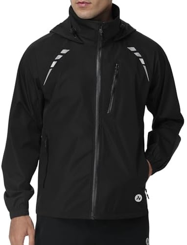 Nepest Veste de cyclisme imperméable pour homme – Protection contre la pluie 10K H2O + respirabilité 5K – 6 poches – Réfléchissante, UPF50+, manteau coupe-vent pour VTT, course et randonnée