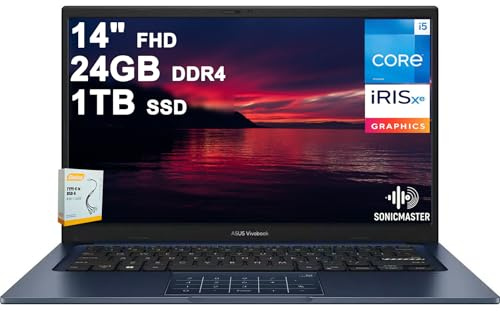 ASUS VivoBook 14 Business Laptop | 14 FHD Anti-Glare Intel 10-core i5-1334U | 24GB DDR4 1TB SSD | Type-C Privacy Camera SonicMaster Long-Lasting Battery Fast Charging Win11 w/DLCA Accessory