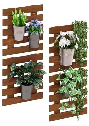 Furinno TIOMAN Jardinera Vertical De Pared para Exterior, Juego De 4 Maceteros Colgantes De Madera, para Plantas De Interior Y Exterior, Balcón Y Patio, Madera Clara