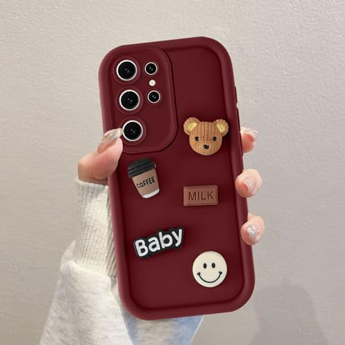 Coalbooliy Case for Samsung Galaxy S23 Ultra 5G 6.8 inch, Red Soft Silicone Cute Phone Cover Aesthetic Model Teddy Bear 3D Designs Protection Shockproof Case, 04