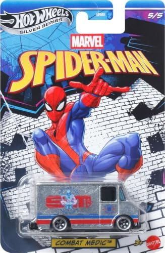 Hot Wheels Silver Series Spider Man Combat Medic [Silber] 5/5, Maßstab 1:64, Druckguss-Spielzeugfahrzeug