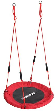 Relaxdays Nestschaukel, runde Hängeschaukel, Schaumstoffgriffe, Kinder, verstellbar, Outdoor, Ø: 80 cm, bis 100 kg, rot