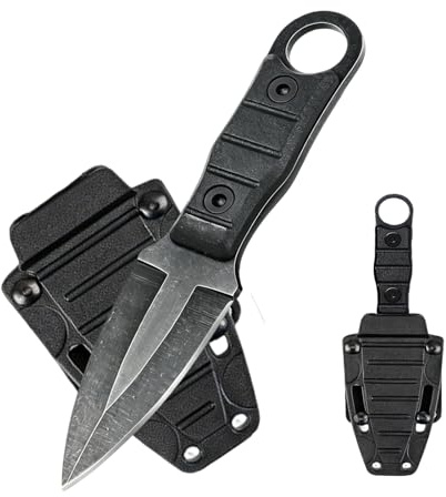 Lanovis Outdoor Messer Feststehend Neck Knife Klein EDC Messer mit Kydex Holster, 7CM Full Tang Survival messer Gürtelmesser Camping messer Geschenk für Männer