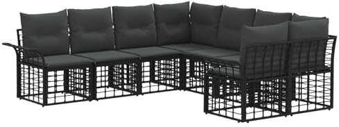 vidaXL Outdoor-Sofagarnitur 8 pcs Schwarz und Dunkelgrau Polyester, Garten und Terrasse, rustikales Sofa, modulare Möbel, wetterfestes Sitzen, gemütliche Lounge für den Patio
