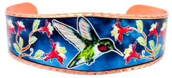 Kolibri-Armbänder für Damen, handgefertigt, blau, offenes Ende, verstellbare Kupfer-Kolibri-Manschette, Kolibri-Geschenke für Kolibri-Liebhaber, Kolibri-Schmuck, Kupfer, künstlich