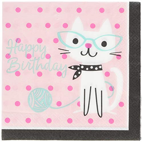 Creative Party PC328593 Servietten mit niedlichen Katzen Happy Birthday, 16 Stück