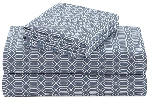 Comfort Spaces Bed sheet with pillowcases Queen checks - blue | Breathable, Lightweight & Cool, All Season Cozy Bed Sheet with 14 Elastic Pocket, Fits Up to 16 Mattress, with Pillow Case