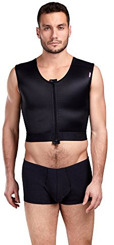LIPOELASTIC MTmS Comfort – Gynäkomastie Kompressionsweste mit Reißverschluss, verstellbaren Haken und Shapewear für Herren (Schwarz, Small)