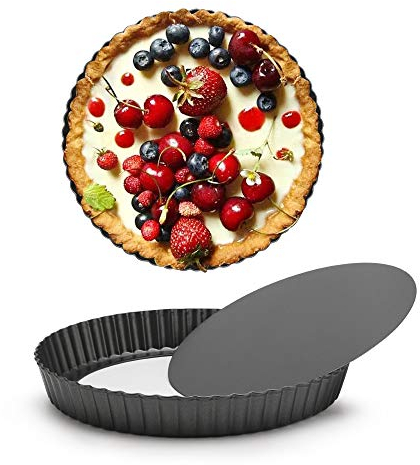 Beasea Mini Tart Pans for Baking, 2pcs 8 Inch Tart Pan with Removable Bottom Small Non Stick Carbon Steel Quiche Pie Pans for Oven Baking