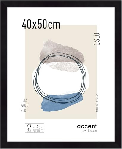 accent by nielsen Holz Bilderrahmen Oslo, 40 x 50 cm, Schwarz | Holz Posterrahmen im Hoch- & Querformat zum Aufhängen Schwarz matt Echtglas