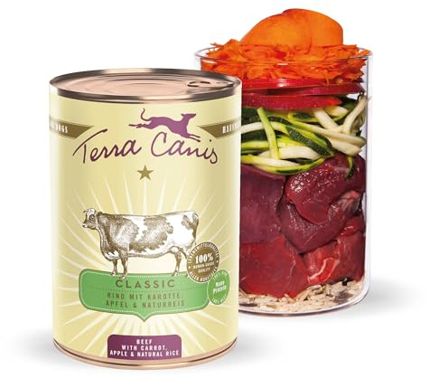 Terra Canis Rind mit Karotte & Naturreis Classic Nassfutter für Hunde, 400g | 100% Lebensmittelqualität aller Rohstoffe, mit frischem Fleisch und nahrhaften Innereien, glutenfrei und getreidearm