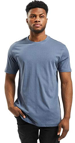 URBAN CLASSICS Stretch T-Shirt with Round Neckline, Basic Tee with Figure-Hugging Cut, Short-Sleeve Elastic Men's T-Shirt, Regular Fit, 100% Jersey Cotton, Colour: Vintageblue, Size: L