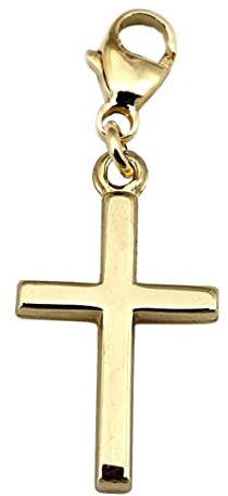 Charm Kreuz Gold 585 poliert 22 mm 14 Karat Anhänger Gelbgold Karabiner Konfirmation