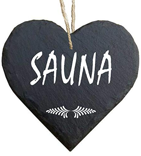 Homeyourself Herz Schieferherz Schiefer Schieferschild 10 x 10 cm Sauna schwarz Dekoschild Wandschild Schild Stein Geschenk