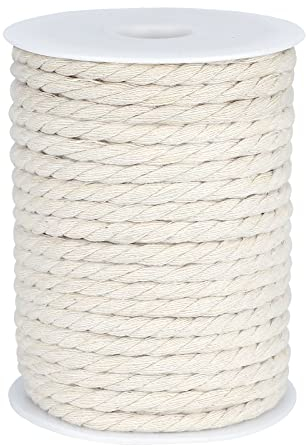 G2PLUS 25M Cuerda de Algodón Cordón de Macramé 6 mm Algodó Cordel Hilo Natural para Decoración Manualidades Embalaje(Beige)