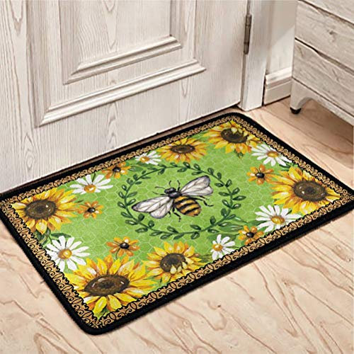chaqlin Foormats Home Decor Bumblebees-Sunflowers Home Living Room Garden Kitchen Door Mat Anti-Skid Bathroom Shower Mats Shoe Scraper