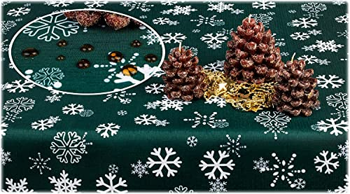 GOLDMAR Weihnachtstischdecke Fleckenresistente Schmutzabweisend Zweiseitig Tischdecke Weihnachten Advent - Polyester Rot Grau Elegante Weihnachtstisch Deko (Rund 120 cm, Dunkelgrün)