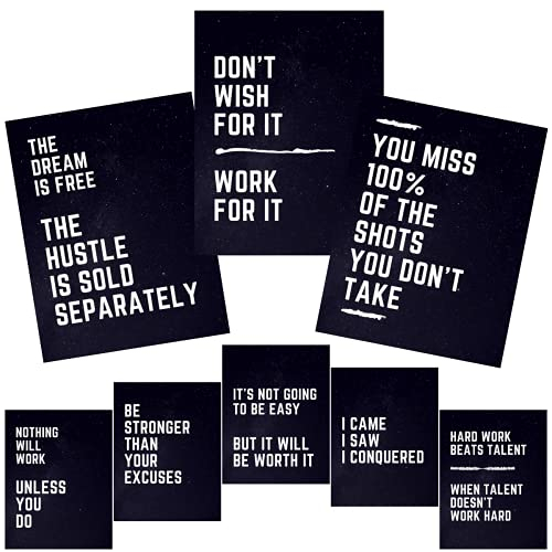 Feel Kozi Kunstposter Hustle, inspirierende Zitate, Wandkunst für Büro und Wohnzimmer, ungerahmt, dicke Poster und Drucke für Jungs, Schlafzimmer, 21,6 x 27,9 cm, 8 Stück